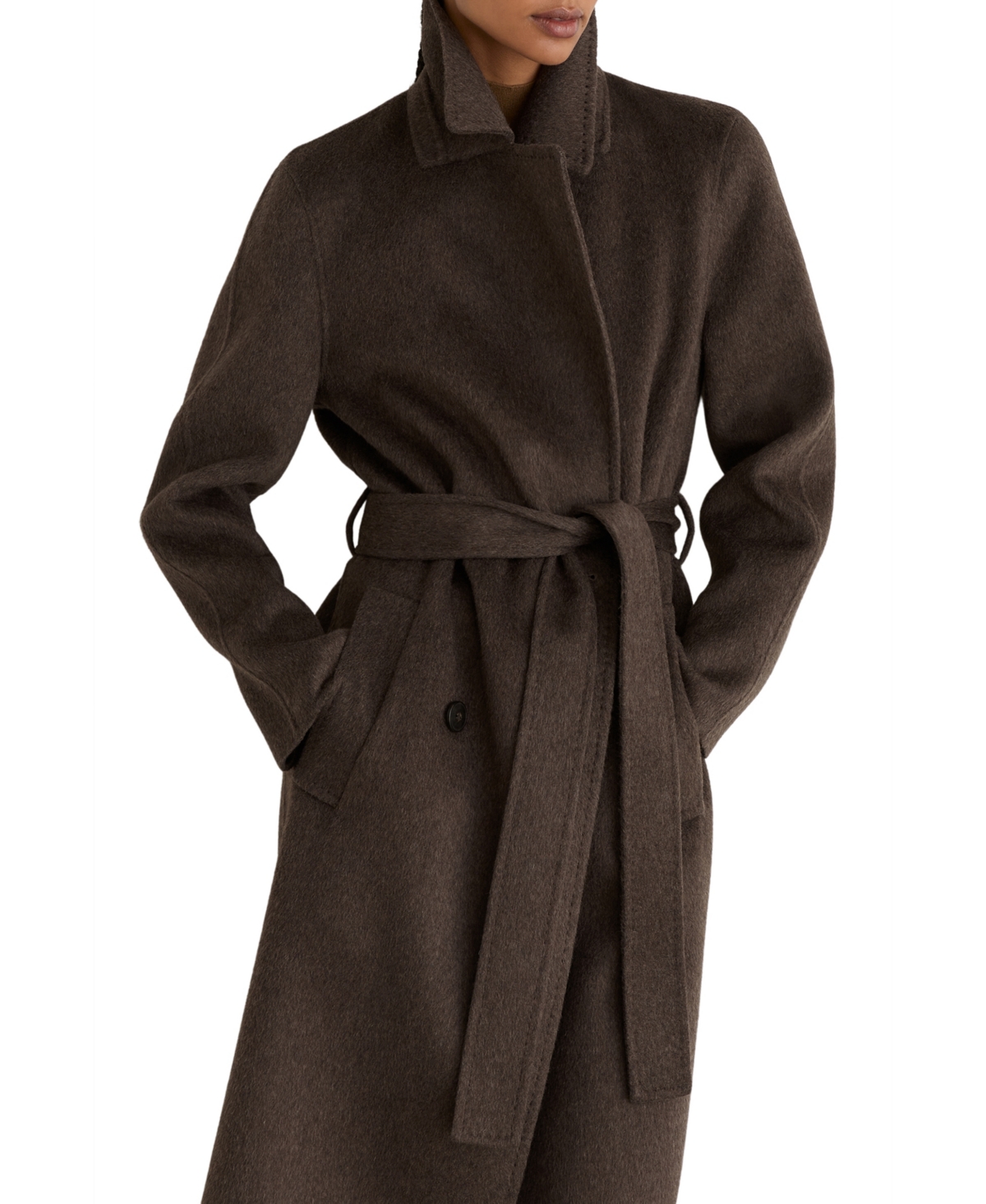 Reiss Women's Rene Double-Breasted Blind-Seam Coat Wool-Blend with Cashmere