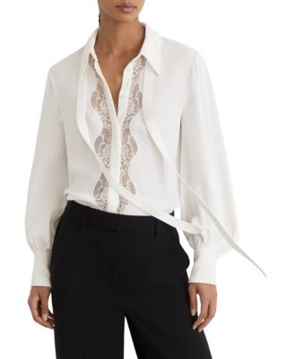 Women's Estelle Lace-Trim Tie-Neck Blouse