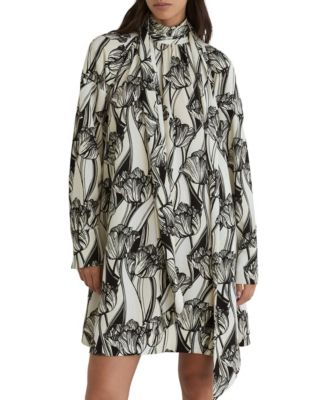 Women's Alwen Long-Sleeve Floral-Print Tie-Neck Mini Dress