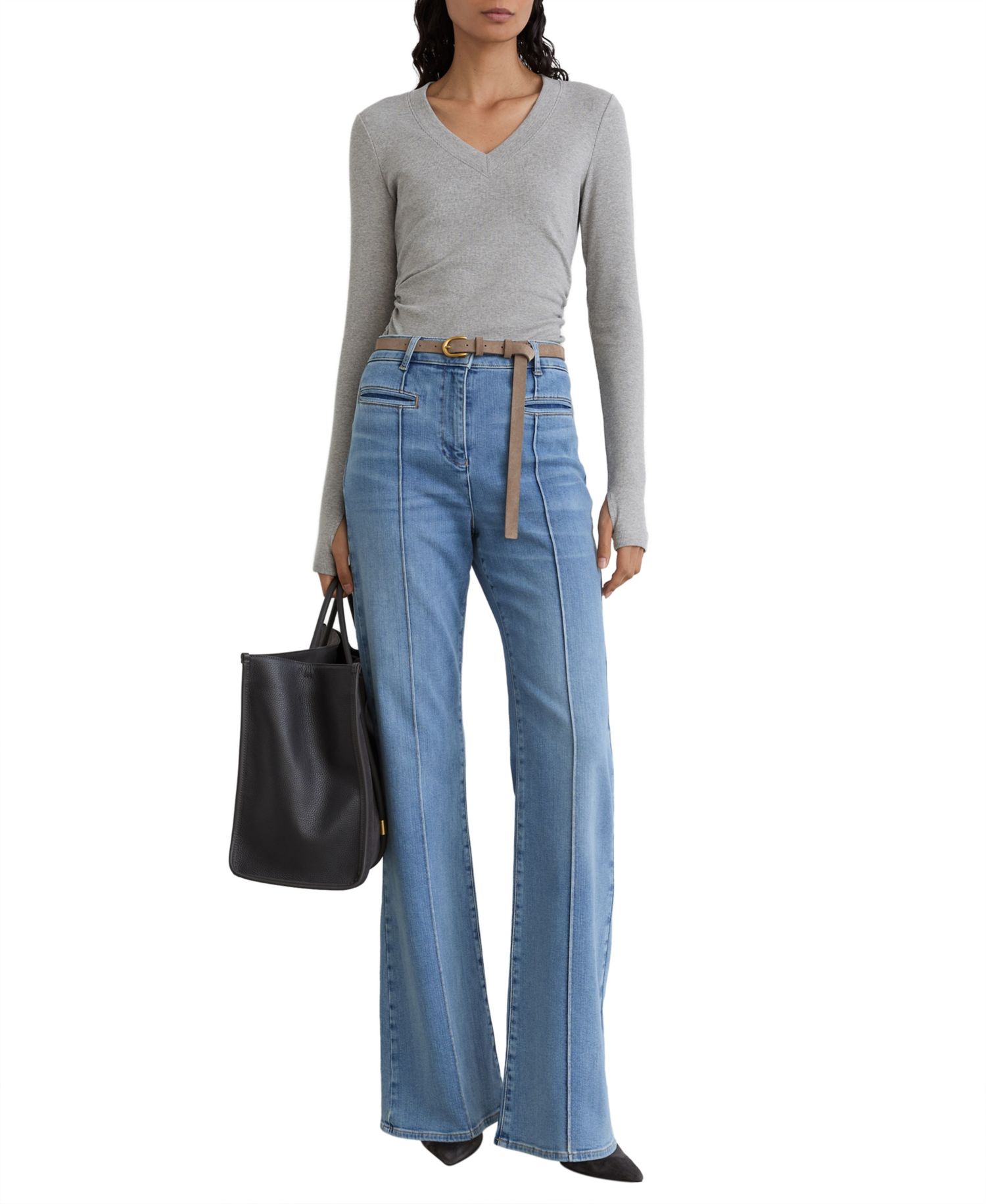 Women's Sandrine Long-Sleeve V-Neck Ruched T-Shirt