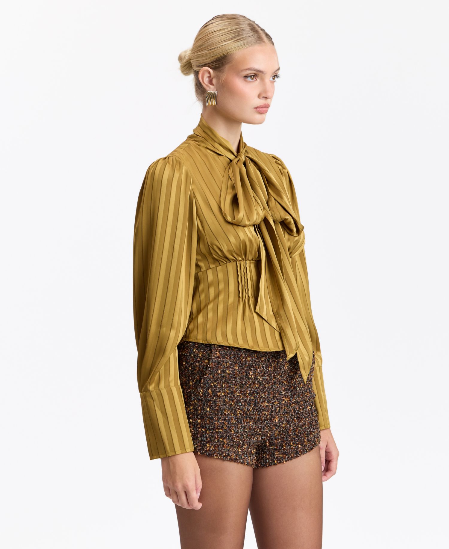 Women's Long-Puff Sleeve Scarf-Tie Neck Blouse