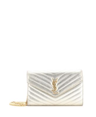 Medium Classic Monogram Wallet on Chain Matelasse Chevron Metallic Leather