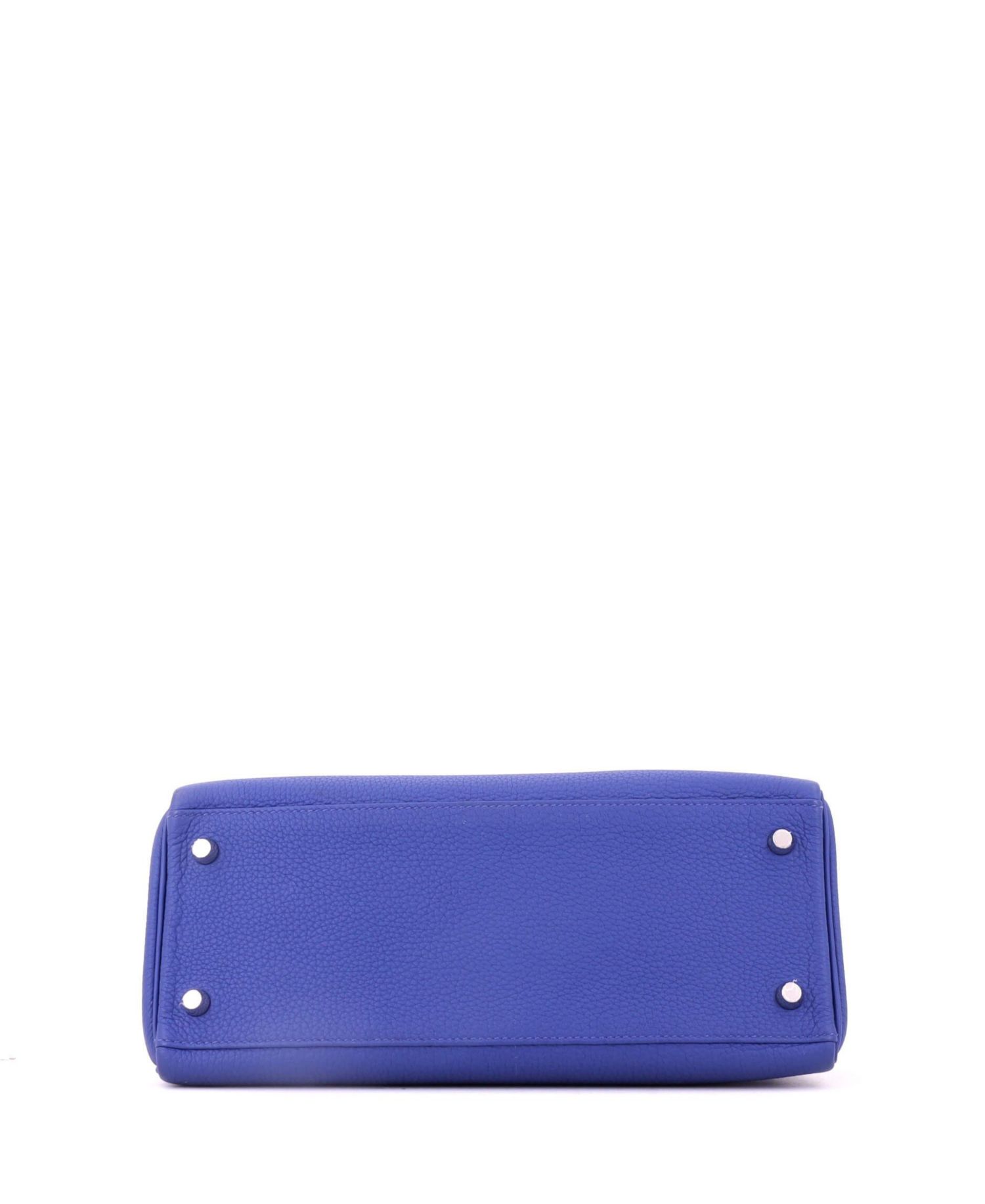 Pre-Owned Hermes Kelly 28 Handbag Blue Togo with Palladium Hardware