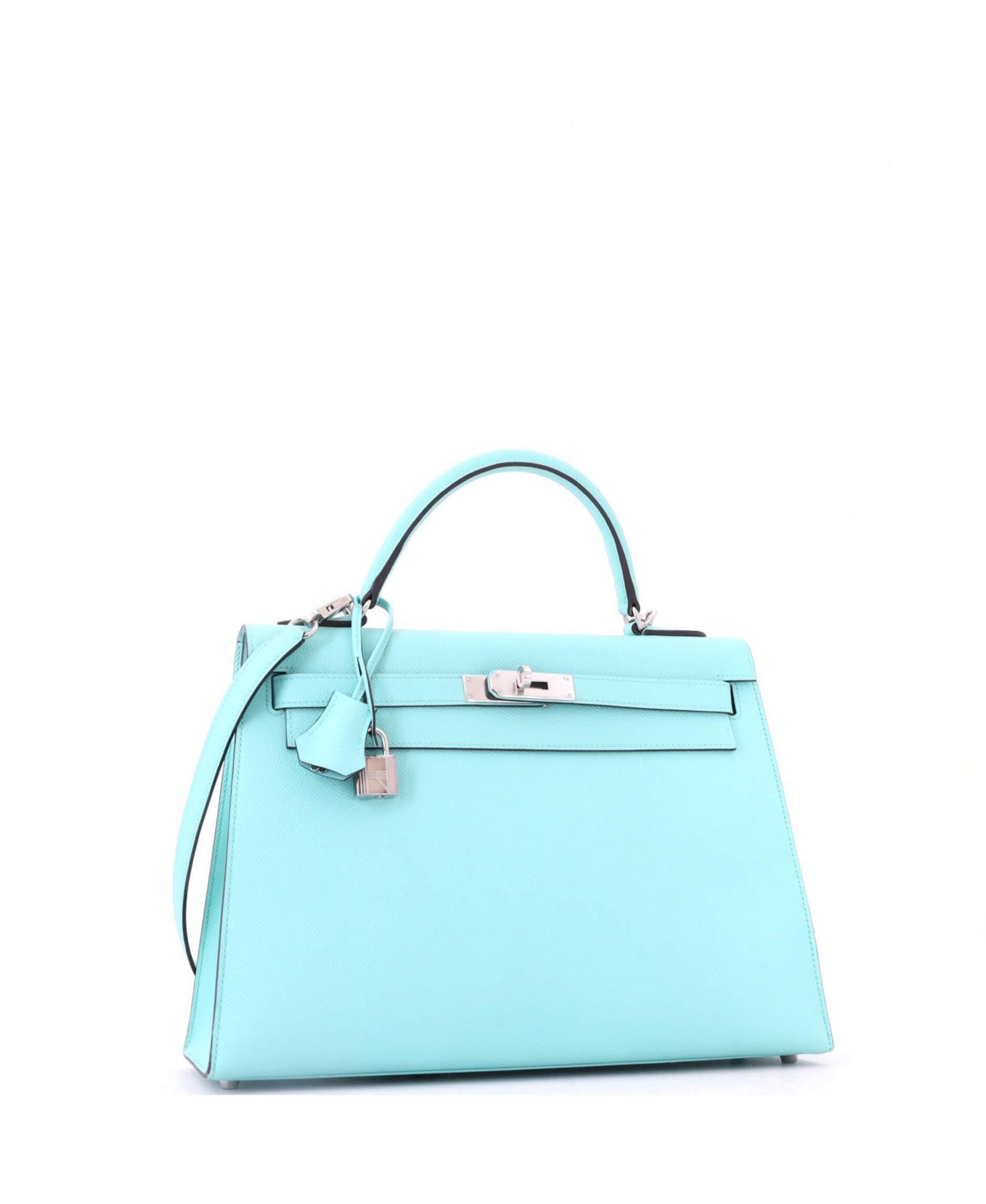 Pre-Owned Hermes Kelly 32 Handbag Blue Epsom with Palladium Hardware