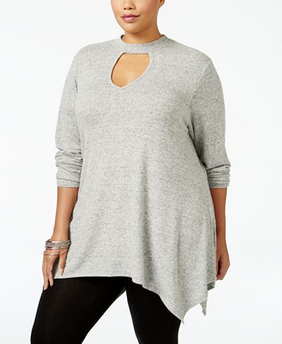 ING Trendy Plus Size Mock-Neck Cutout Sweater