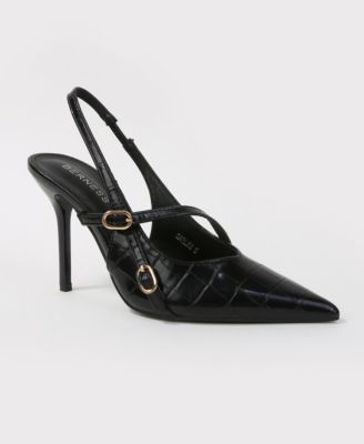 Carlee Croc Embossed Pointed Toe Slingback Stiletto Pumps