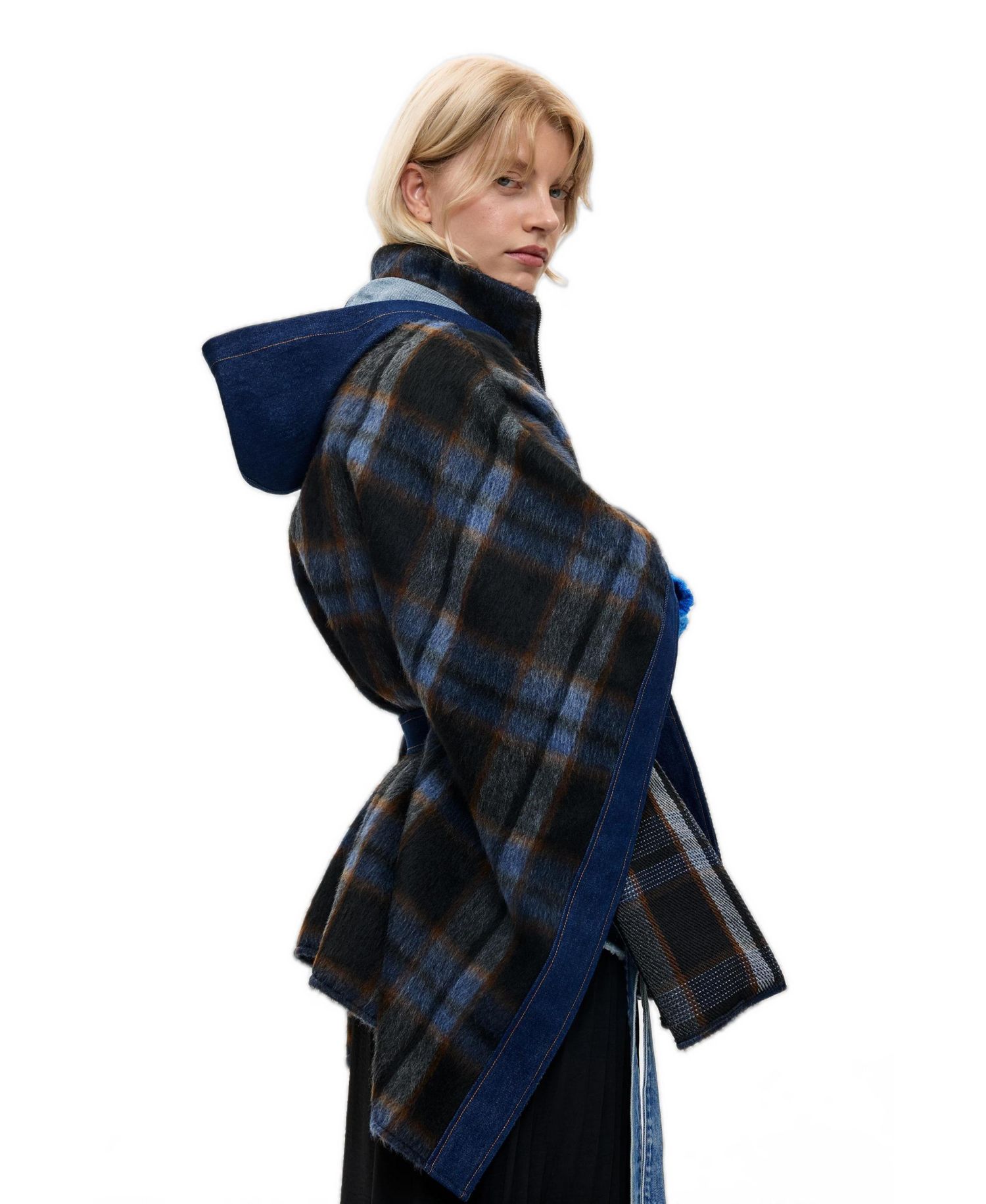 Women's Plaid denim poncho