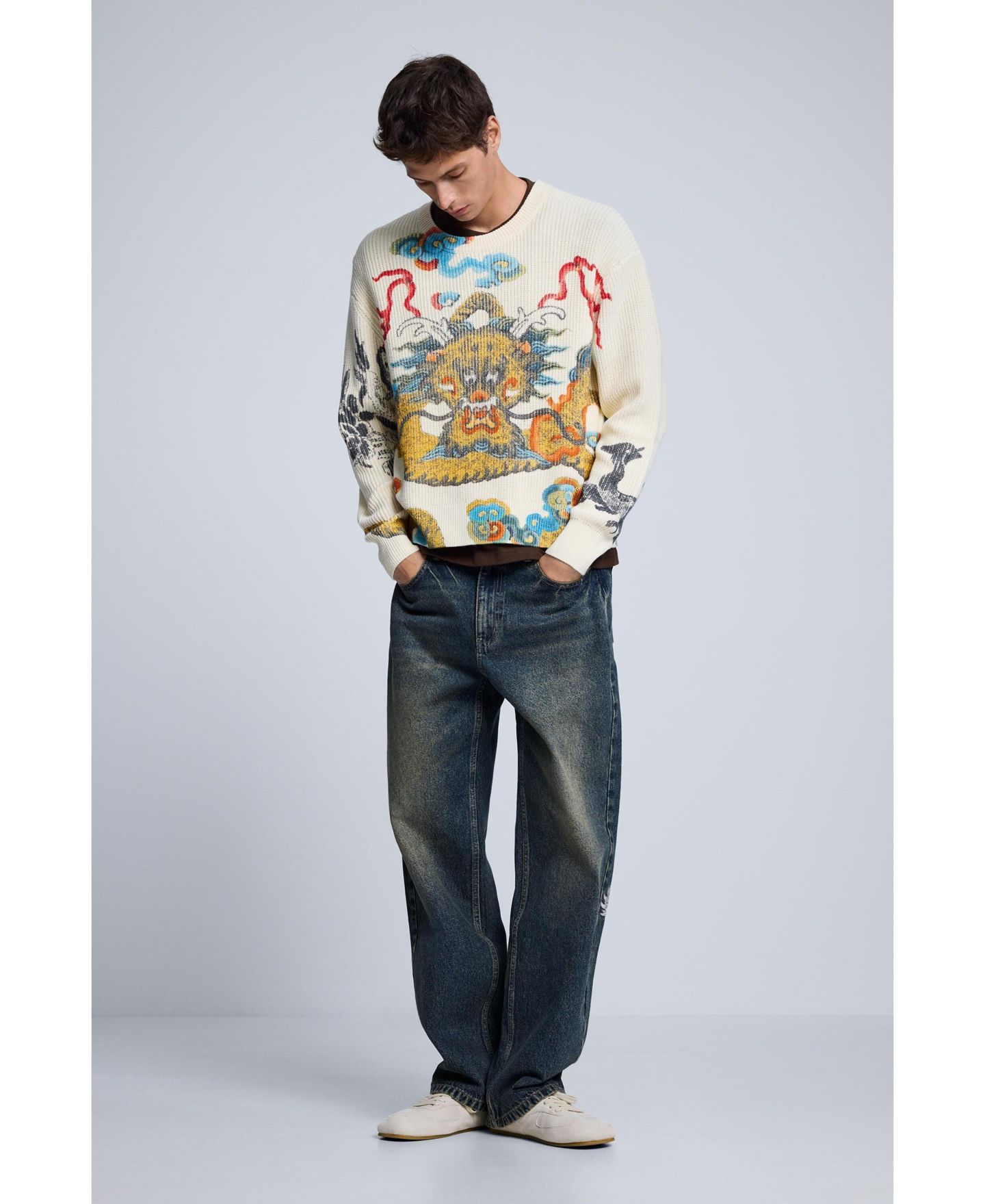 Мужской свитер Desigual Japan Crewneck Long-Sleeve Regular-Fit, цвет: Молочный белый — фото 4