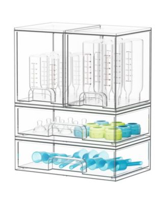 Baby Bottle Storage, 4 Pack Stackable Clear Drawer Unit with 2 Medium and 2 Large Bin for Countertop, Cabinet, Vanity and Bathroom