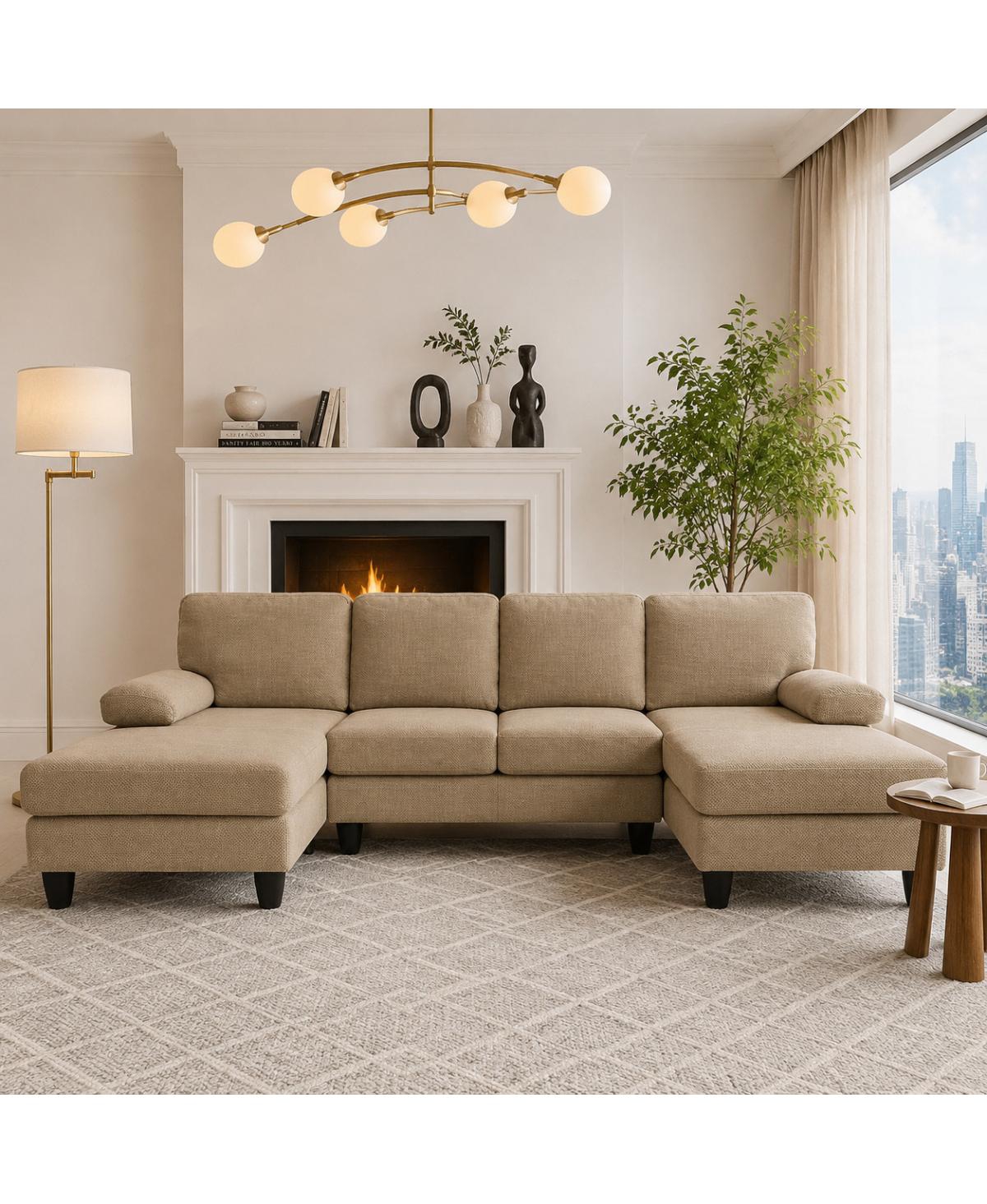 Streamdale Furniture Upholstery U-Shaped Sofa with Dual Chaises and Upholstered Armrests