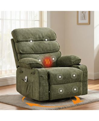 Swivel Glider Rocker Recliner Chair with Massage and Heat, Manual Linen Upholstered Nursing Recliner with Vibration