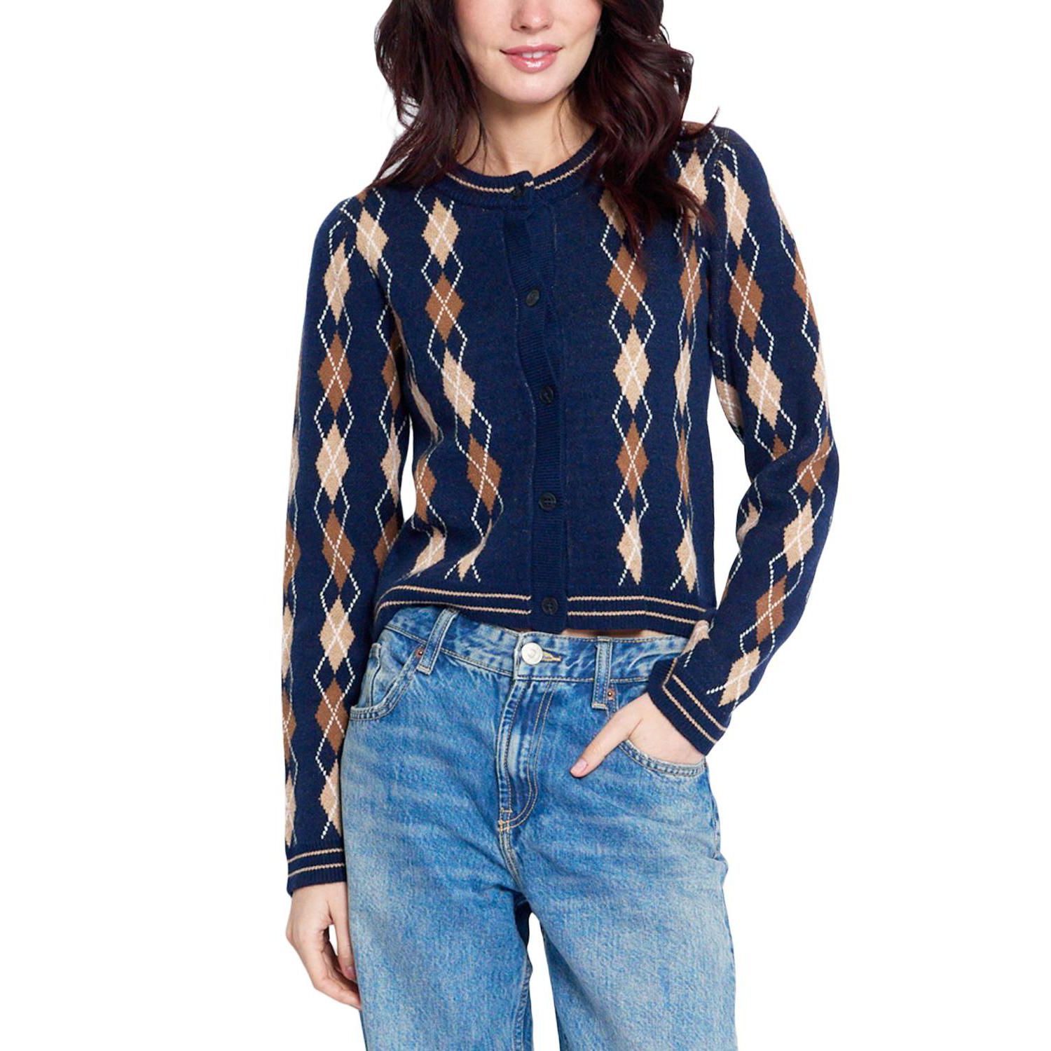 Women's Astrid Argyle Crewneck Long-Sleeve Cardigan