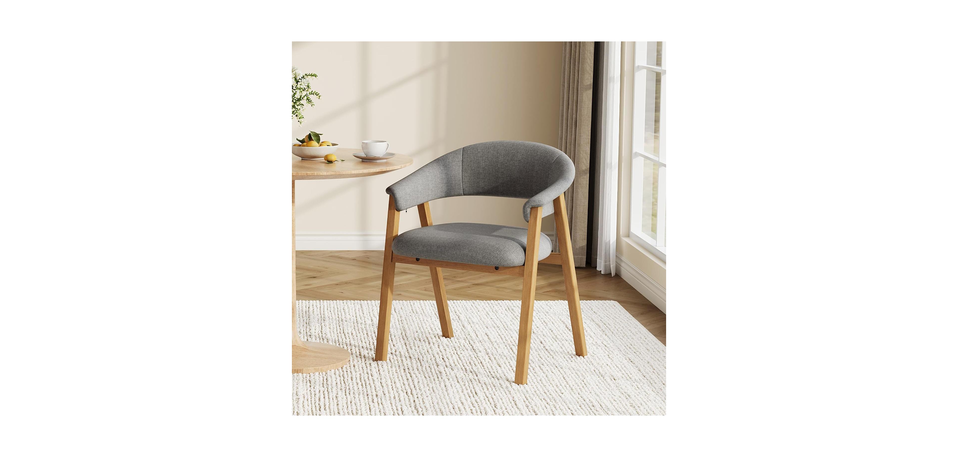 gaomon Upholstered Dining Chairs with Arms, Linen Fabric Armchair with Wooden Legs and Curved Backrest, Modern Accent Armchair for Dining Room