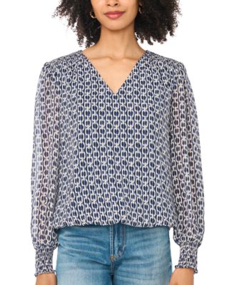 Women's Long-Sleeve V-Neck Chiffon Blouse