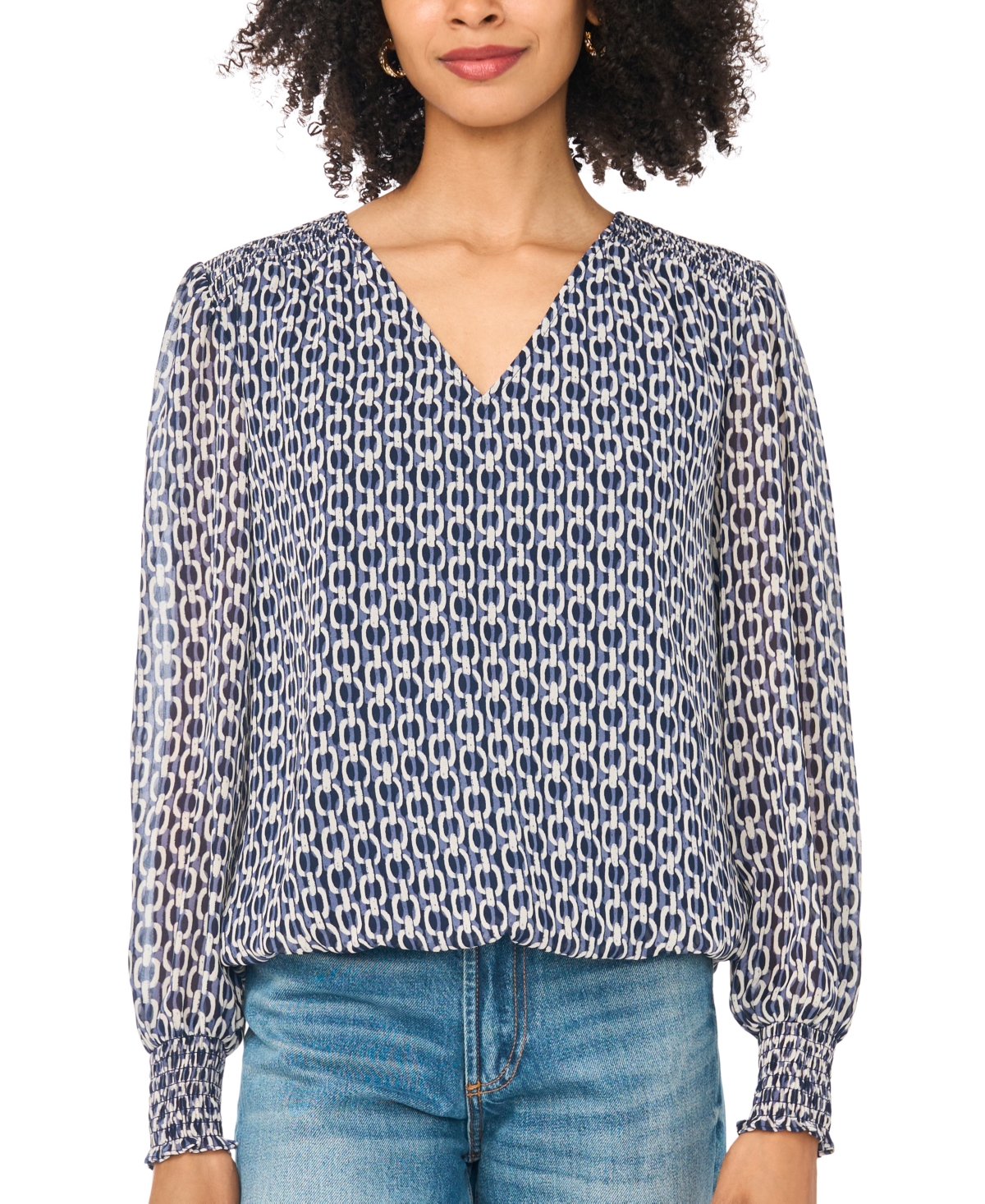 Sam & Jess Women's Long-Sleeve V-Neck Chiffon Blouse
