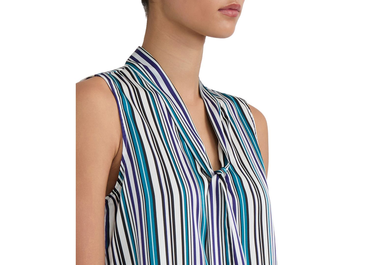 Women's Printed Tie-Neck Sleeveless Blouse