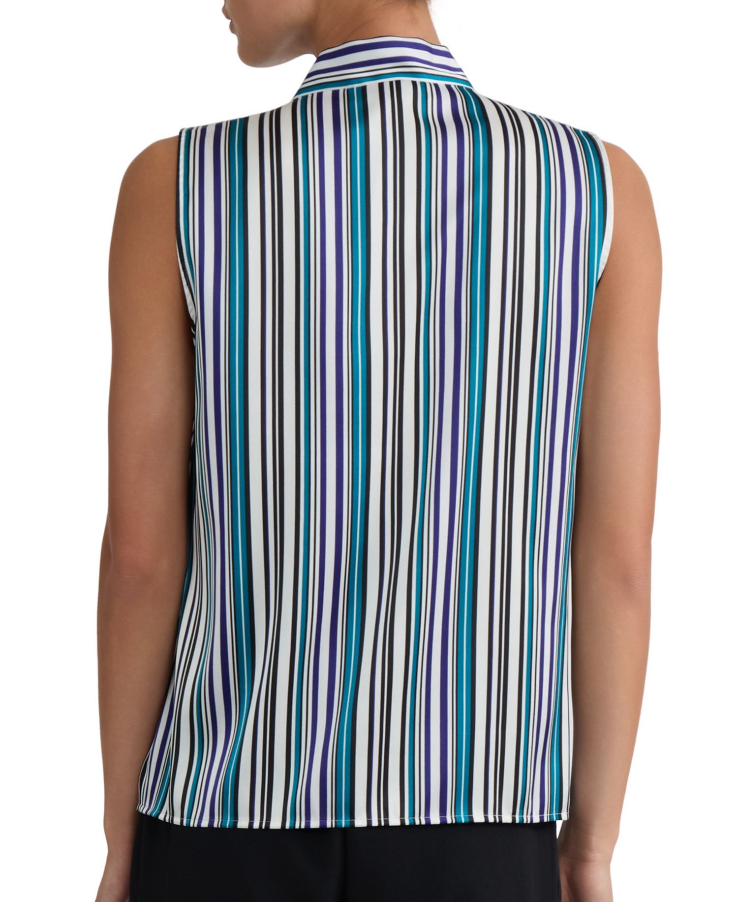 Women's Printed Tie-Neck Sleeveless Blouse