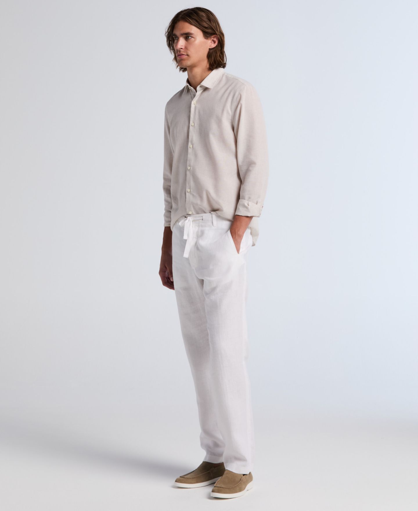 Мужские брюки Perry Ellis Regular-Fit 100% Linen Drawstring, цвет: Яркий белый — фото 2