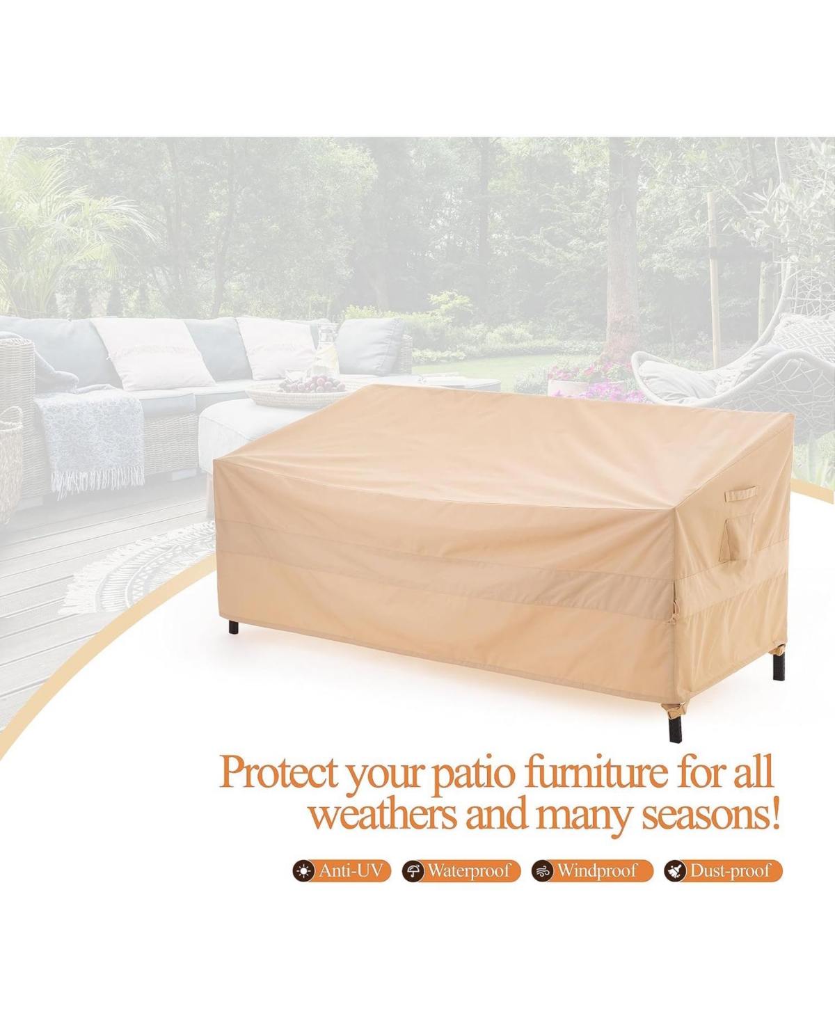 Cushry Patio Sofa Covers Waterproof, Deck Sofa Chair Set Covers Anti-Fading, Wind Resistant, 87W x 42D x 35H Inches