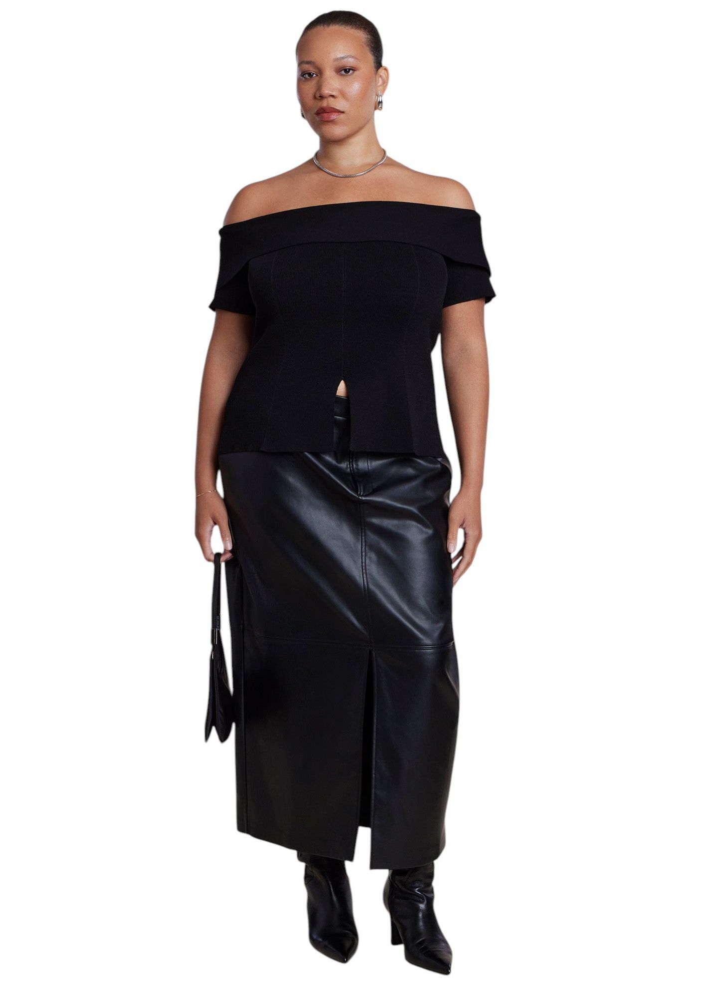 Женский свитер ELOQUII Plus Size Off-the-Shoulder Short-Sleeve, цвет: Чёрный оникс — фото 4