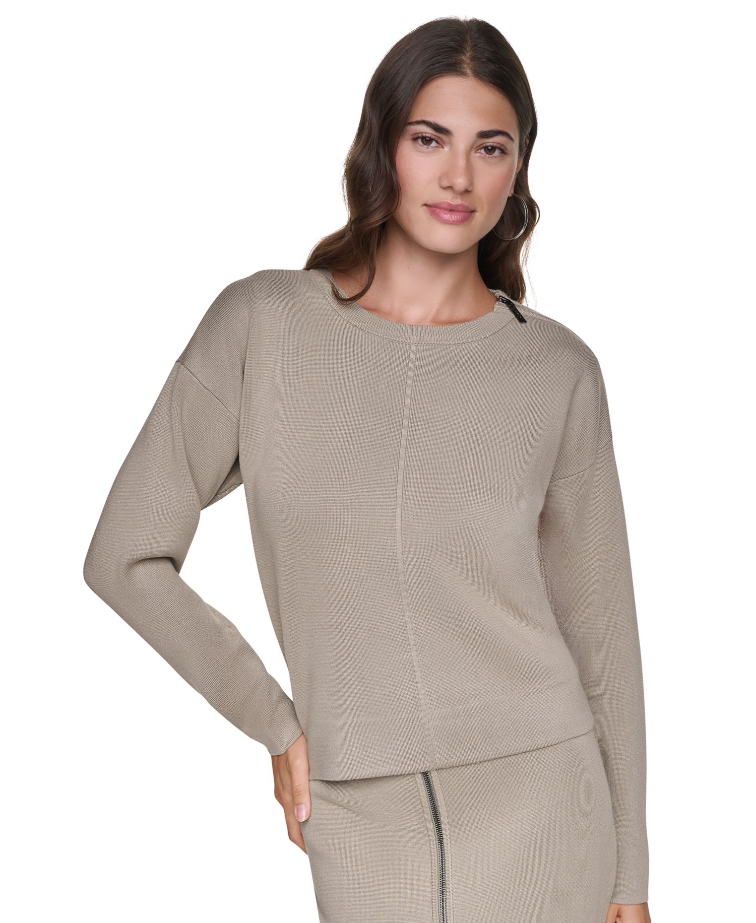 Women's Zip Shoulder Crewneck Long-Sleeve Sweater
