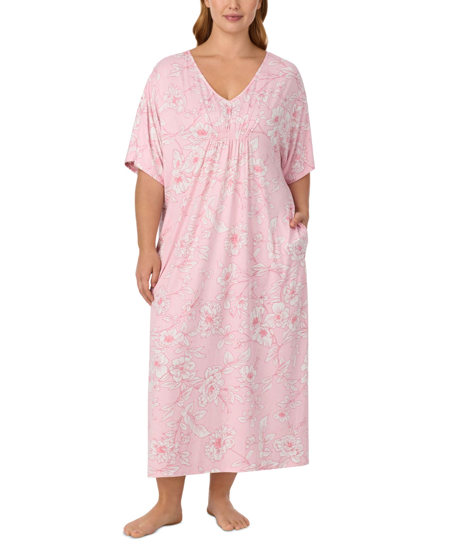 Plus Size V-Neck Long Jersey-Knit Tunic Nightgown