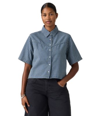 Premium Women's Logan Short-Sleeve Cropped-Fit Denim Shirt