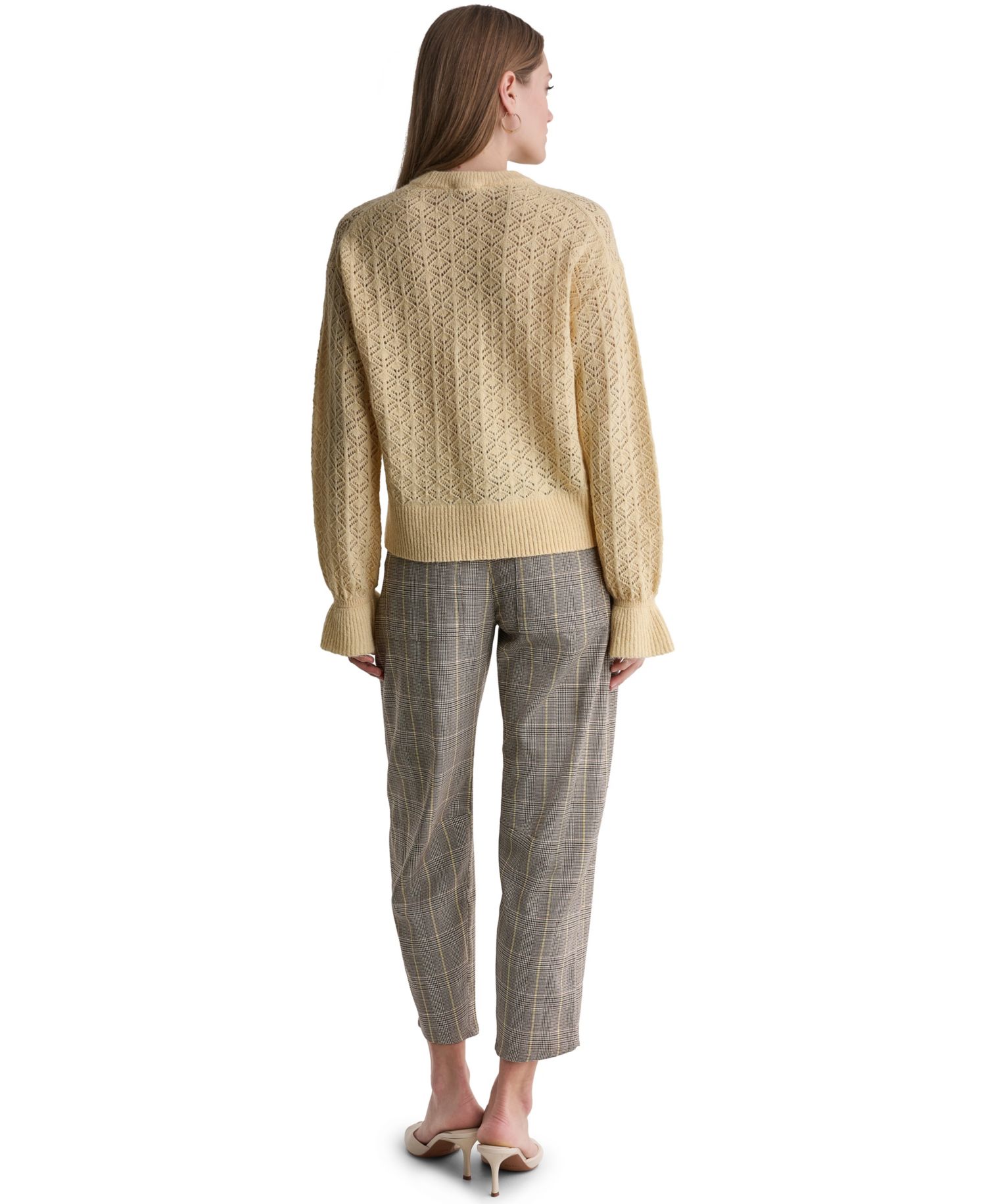 Women's Pointelle Oversized Long-Sleeve Crewneck Sweater