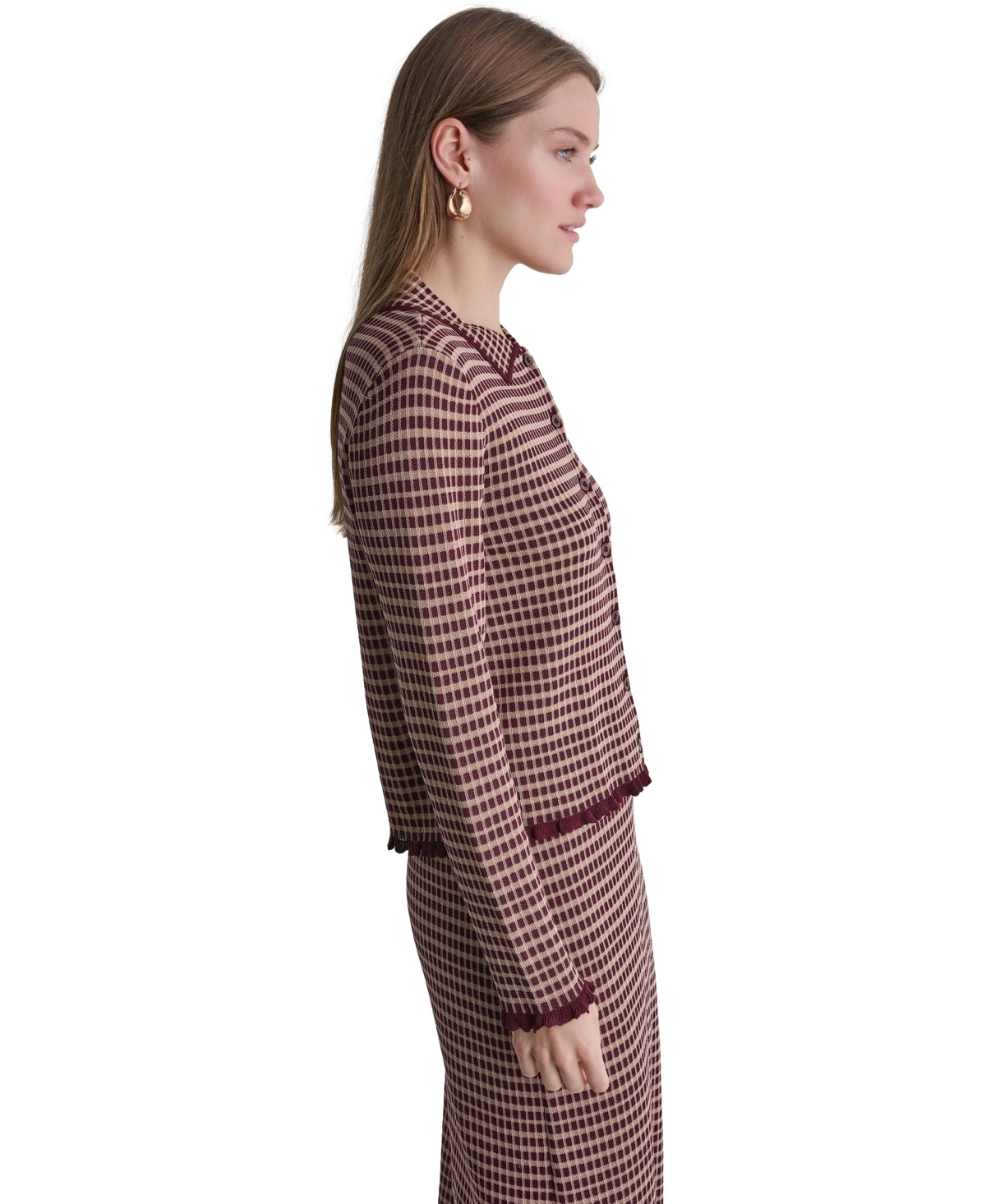 Bcbg Women's Plaid Collared Long-Sleeve Cardigan