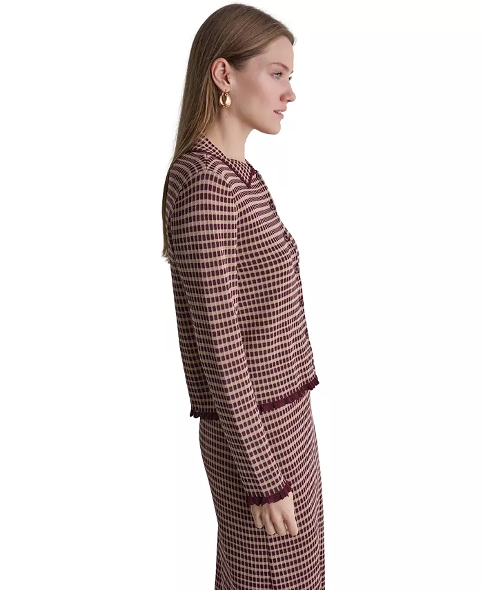 Women's Plaid Collared Long-Sleeve Cardigan - thumbnail 4