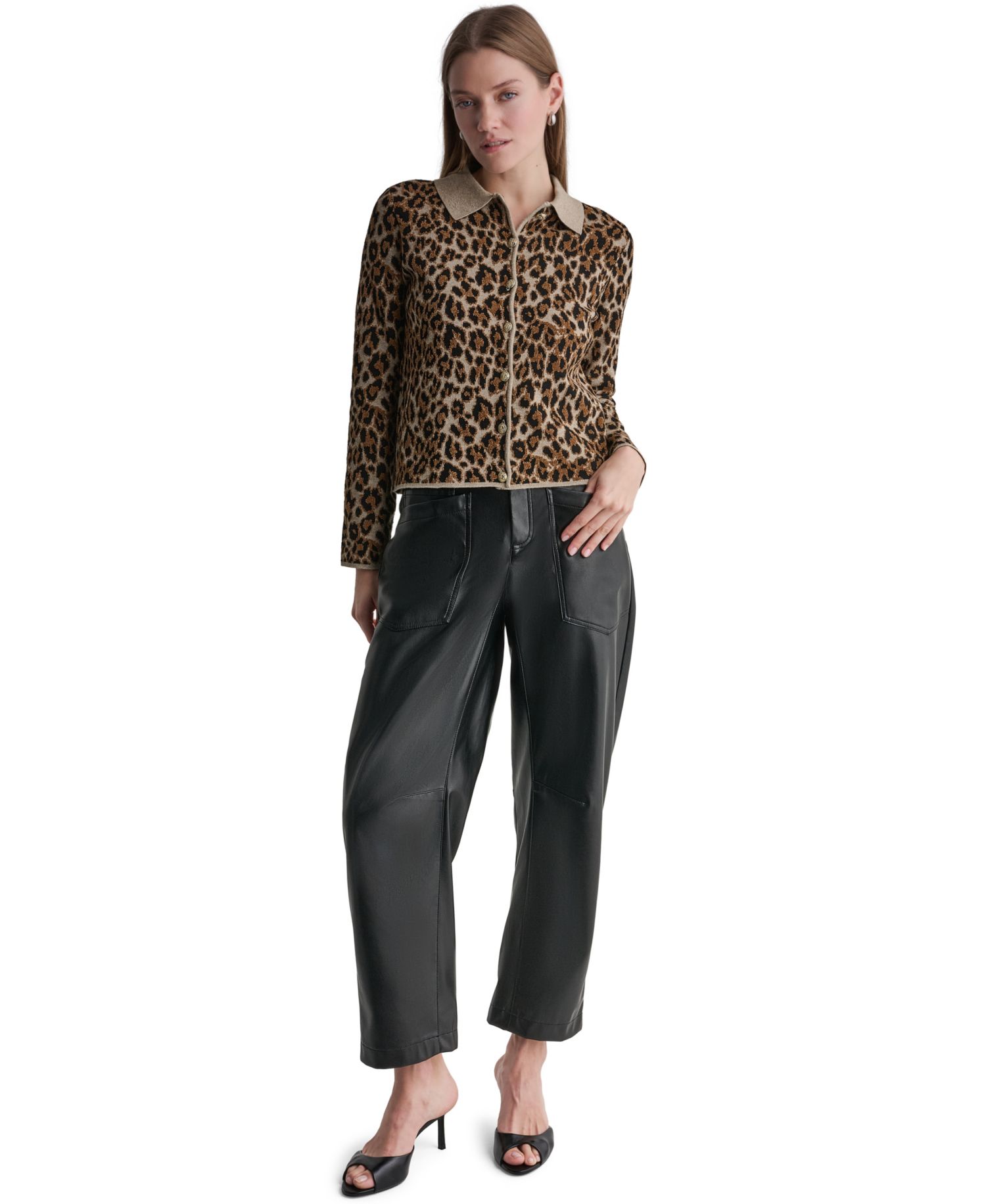 Women's Leopard-Print Button-Front Fitted Cardigan
