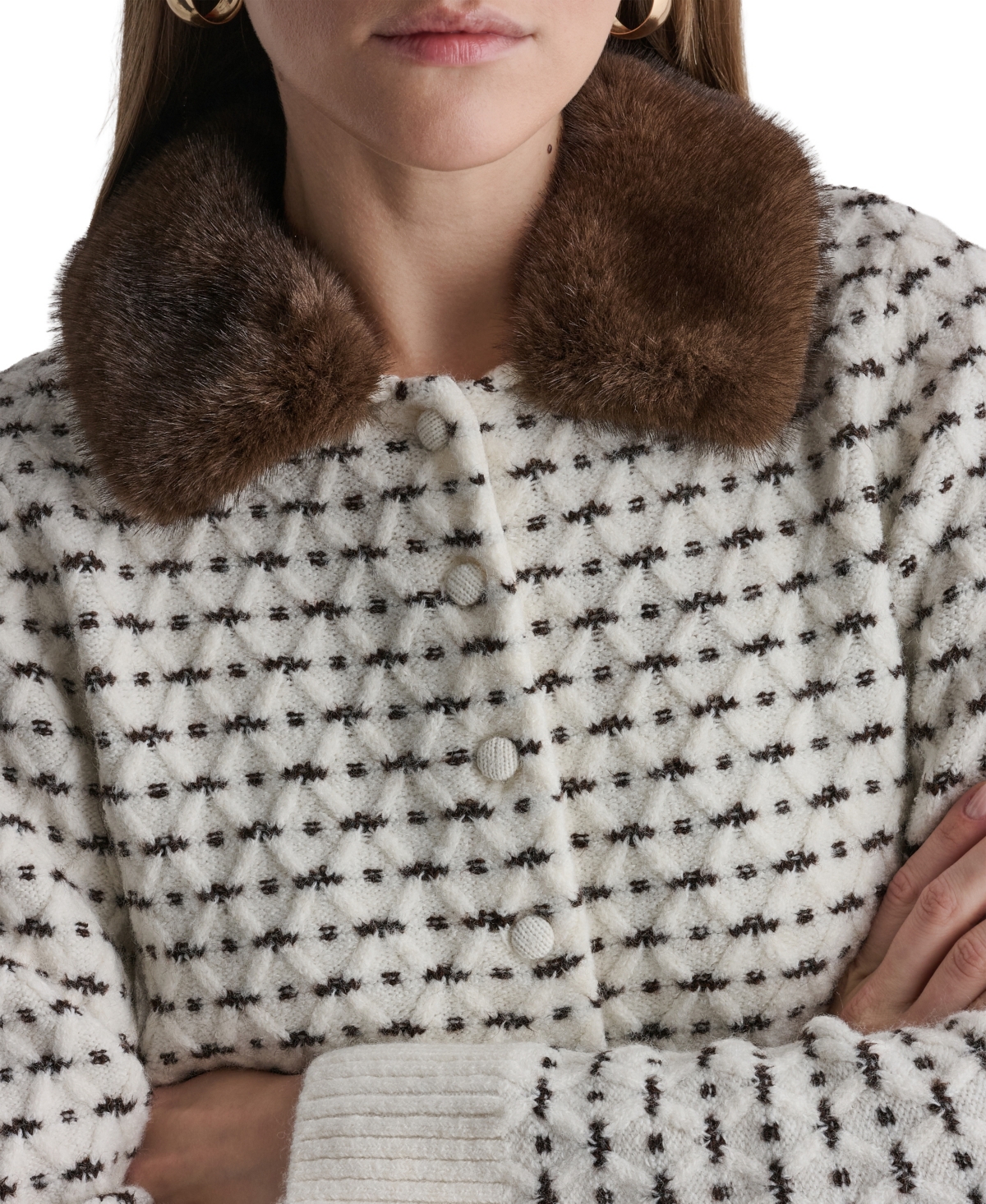 Bcbg Women's Long-Sleeve Faux Fur Collar Cardigan