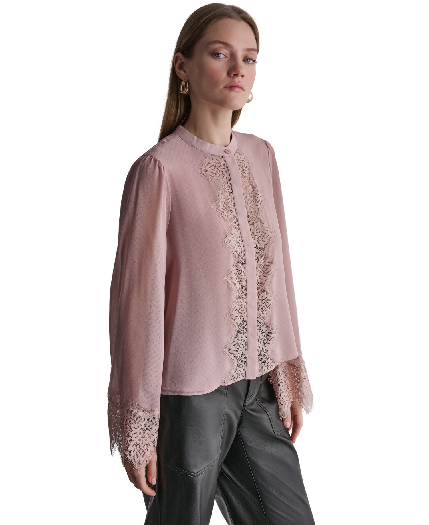 Women's High-Neck Long-Sleeve Lace Blouse