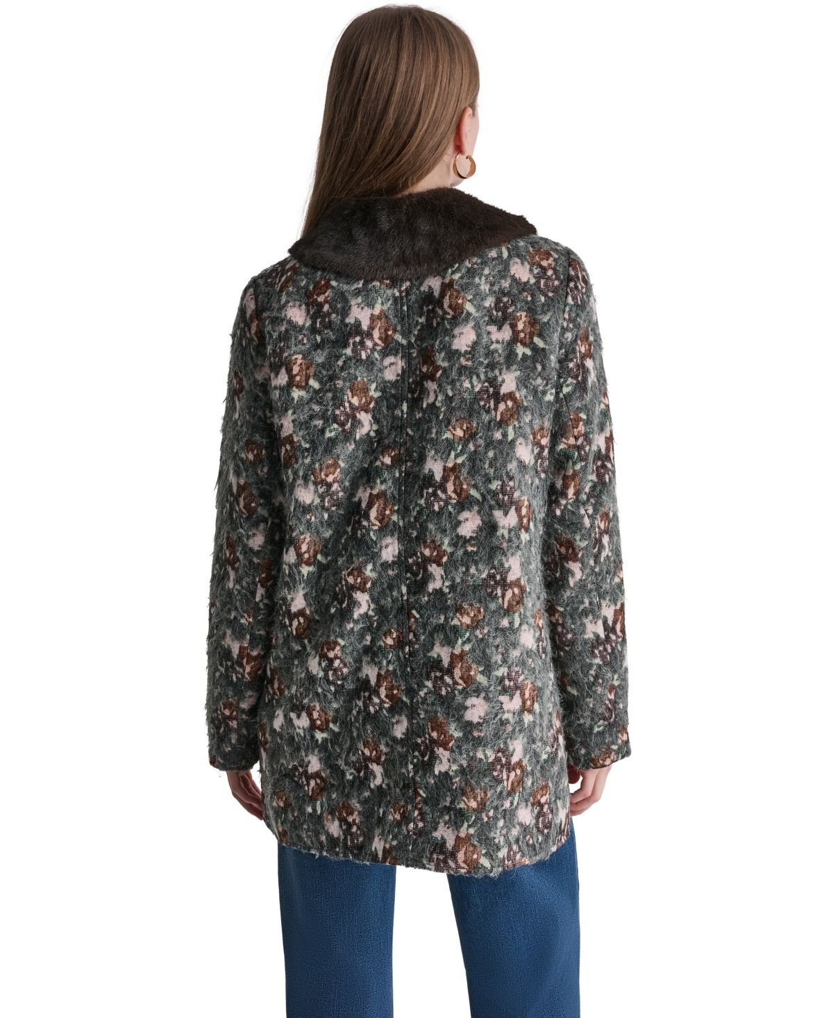 Bcbg Women's Long-Sleeve Floral Faux-Fur Coat