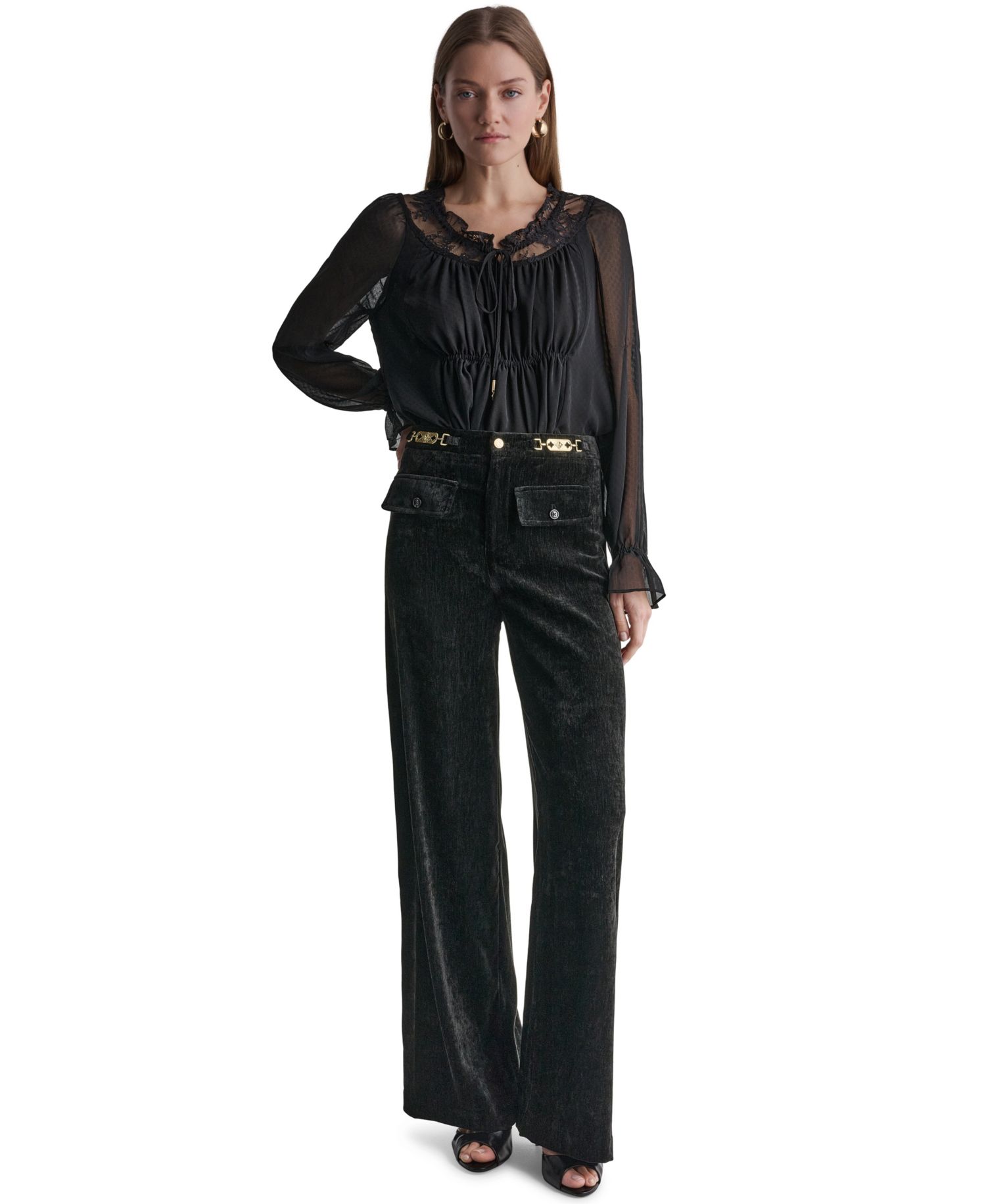Women's High-Rise Wide-Leg Velvet Pants