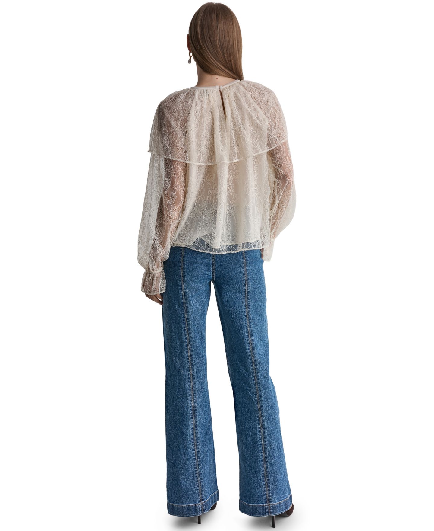 Женская блузка BCBG Long-Sleeve Lace Cape, цвет: Buttercream — фото 7