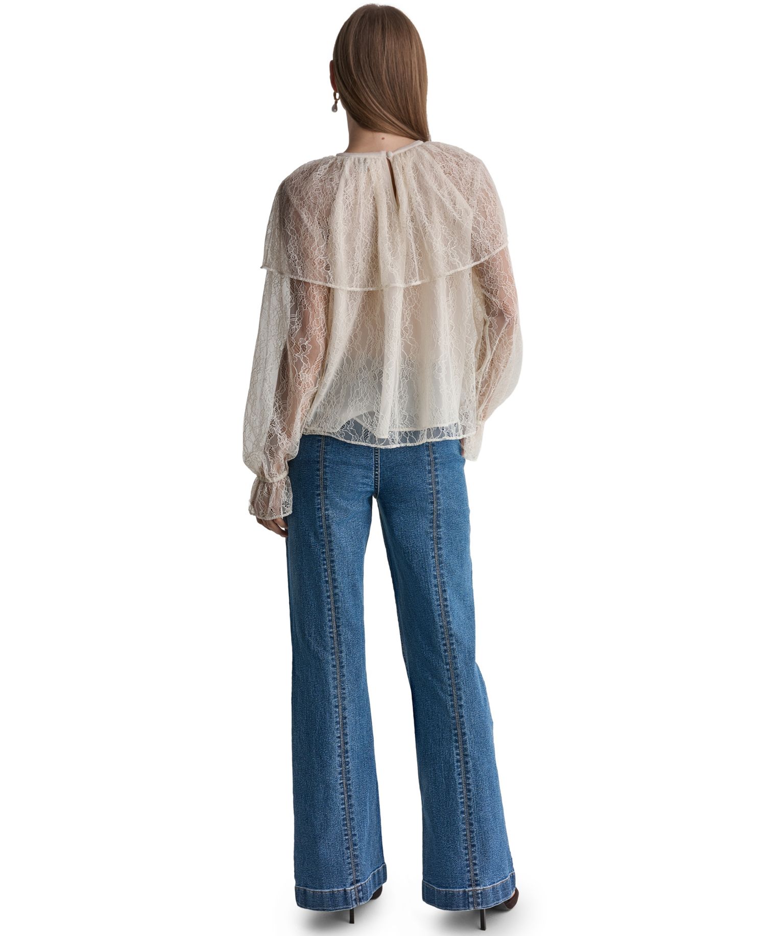 Women's Long-Sleeve Lace Cape Blouse