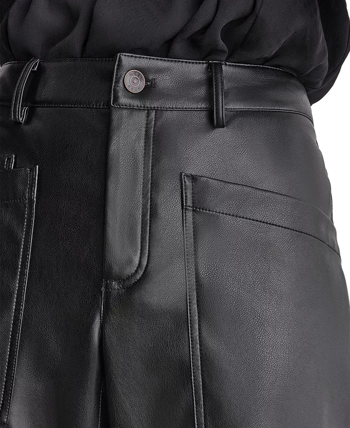 Women's Barrel Faux Leather Pants - thumbnail 7