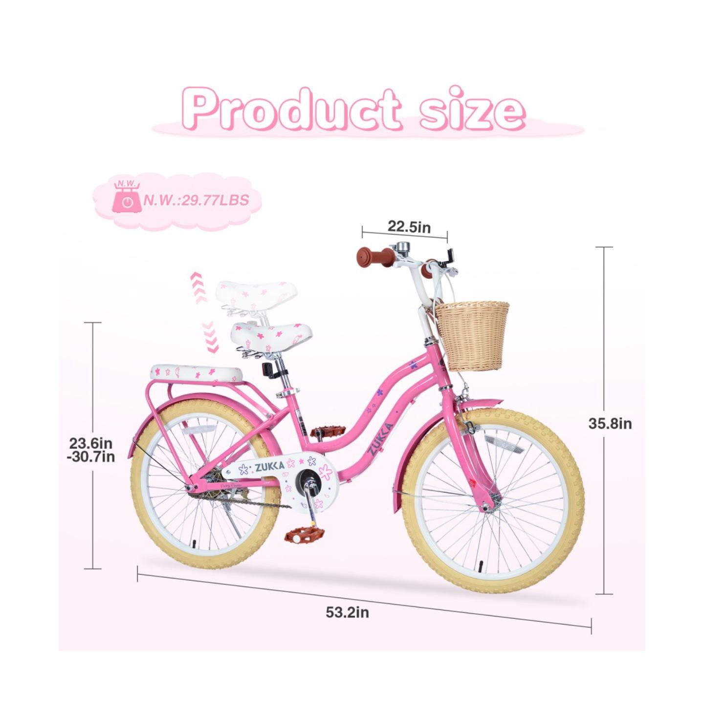 Детская игрушка ECHTPeak 20 Inch Girls' Bike, Single-Speed with Adjustable Seat and Rear Basket, 7–10 лет, цвет: Розовый — фото 4