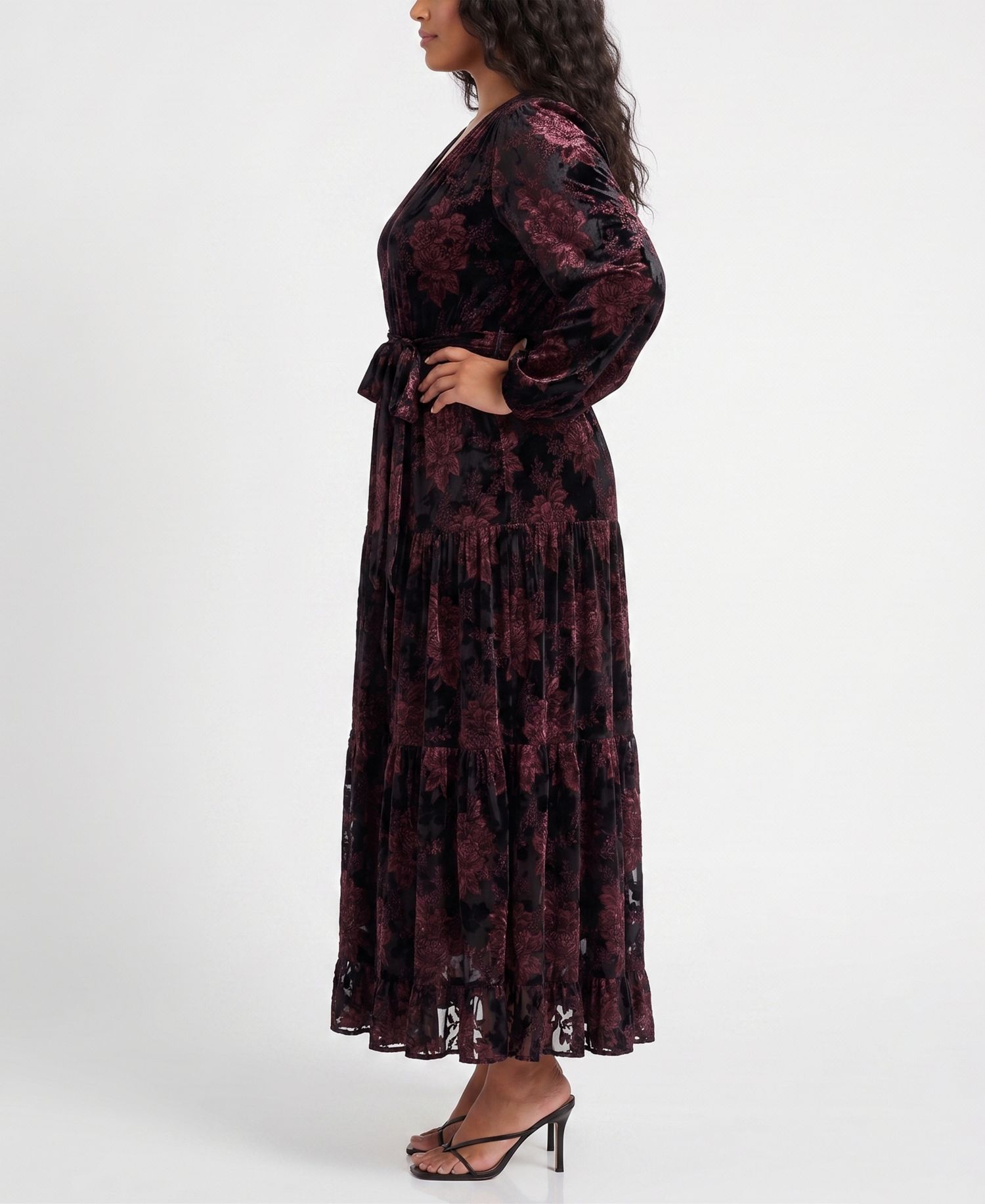 Plus Size Burnout Velvet Maxi Floral A-Line Dress