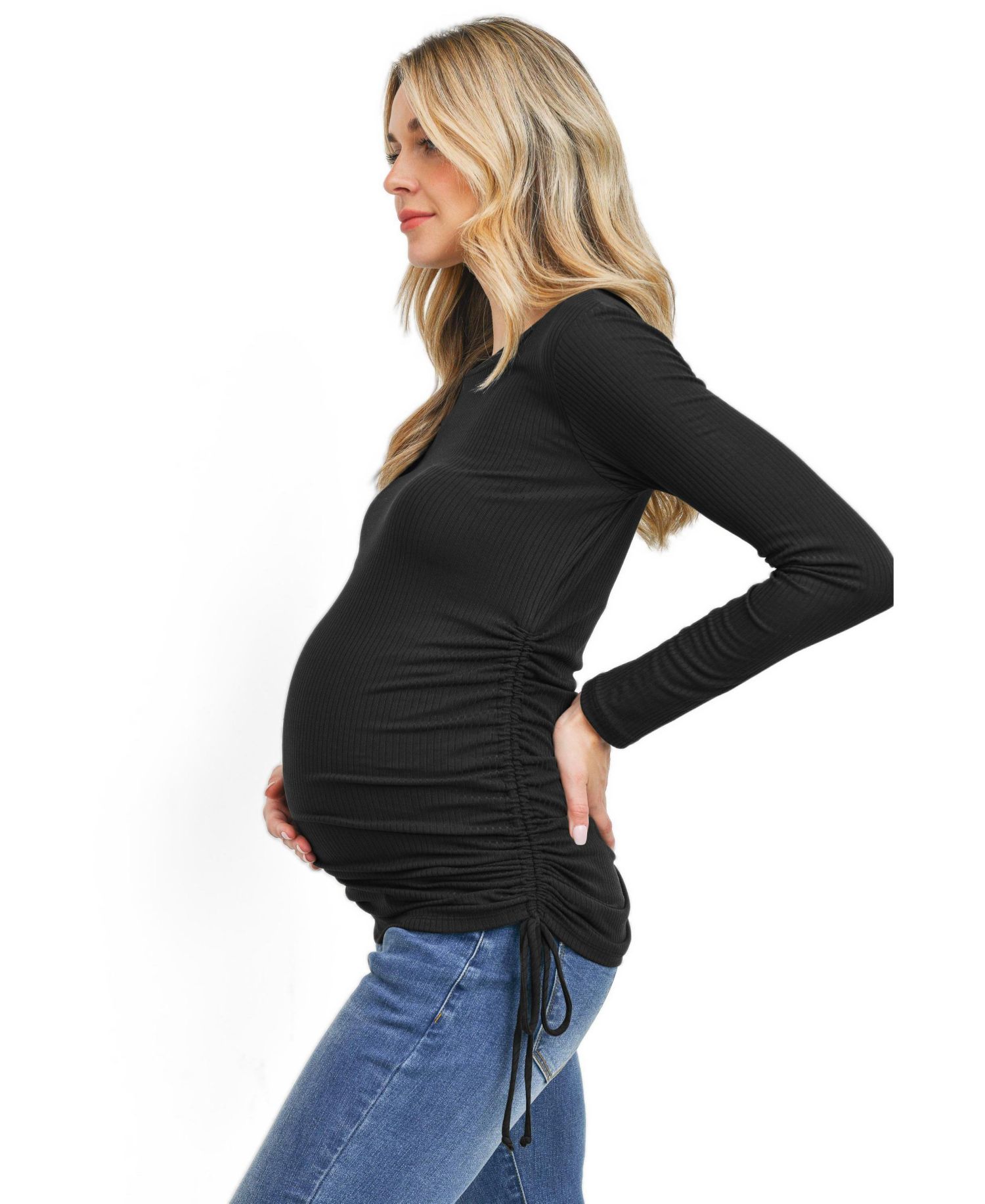 Maternity Ribbed Drawstring Top