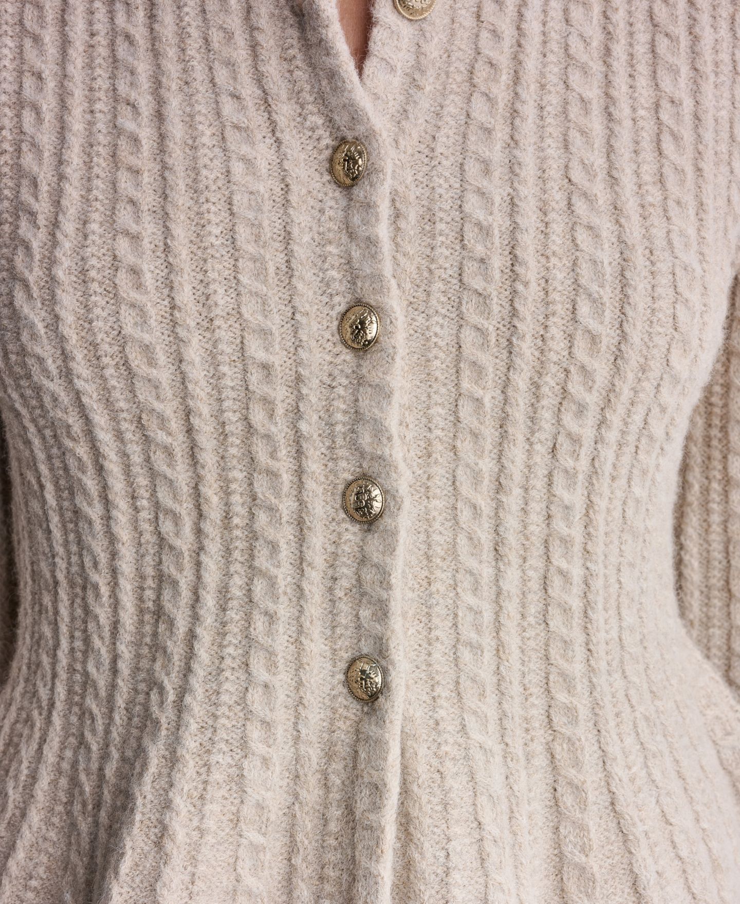 Женский кардиган BCBG Peplum Cable-Knit Cardigan, цвет: Меланжевый овсяный — фото 12