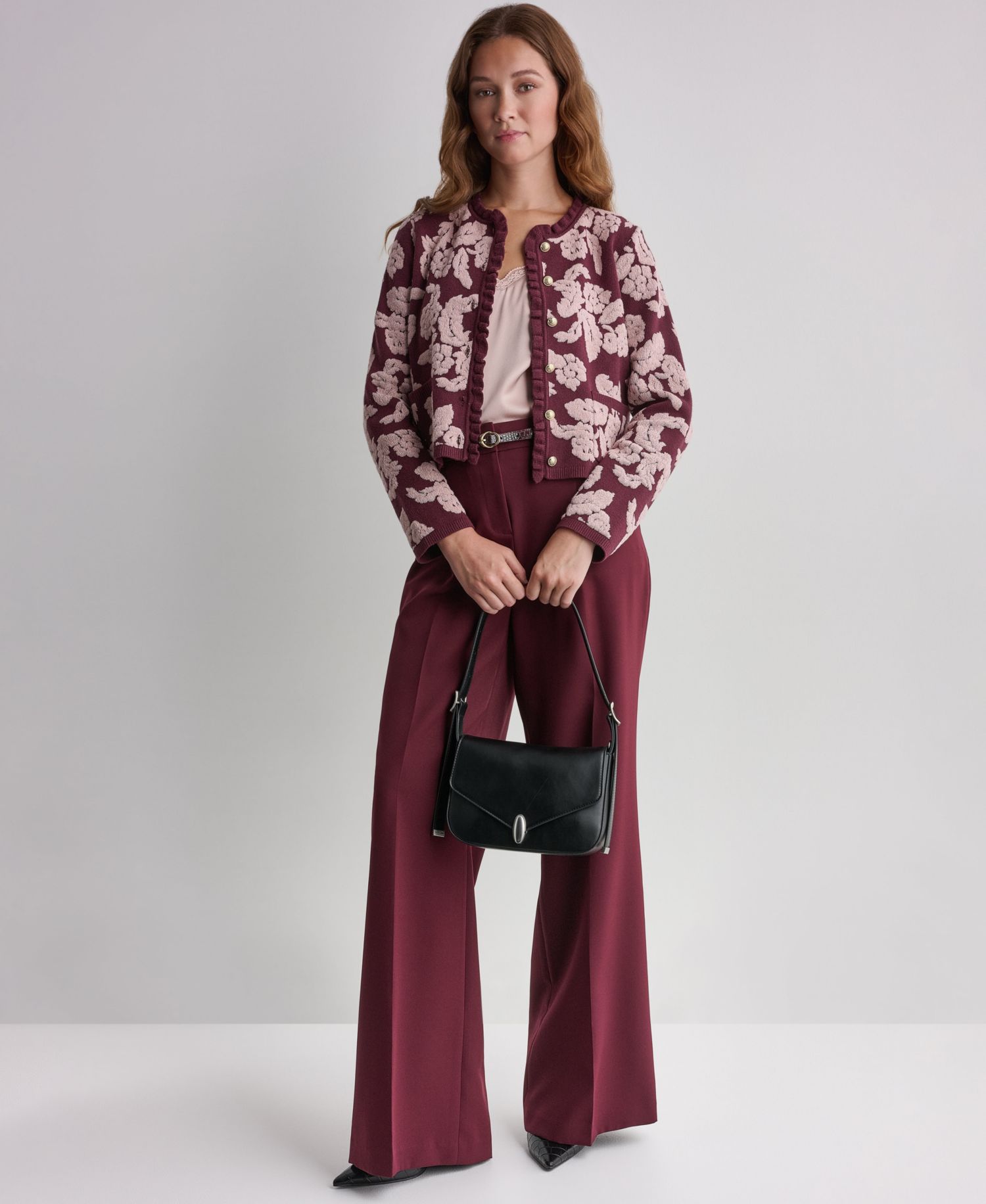 Women's Floral Crew-Neck Cardigan Sweater