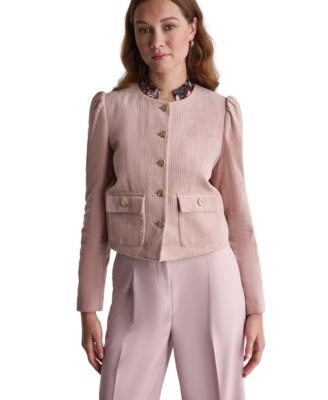 Women's Corduroy Puff-Shoulder Collarless Jacket