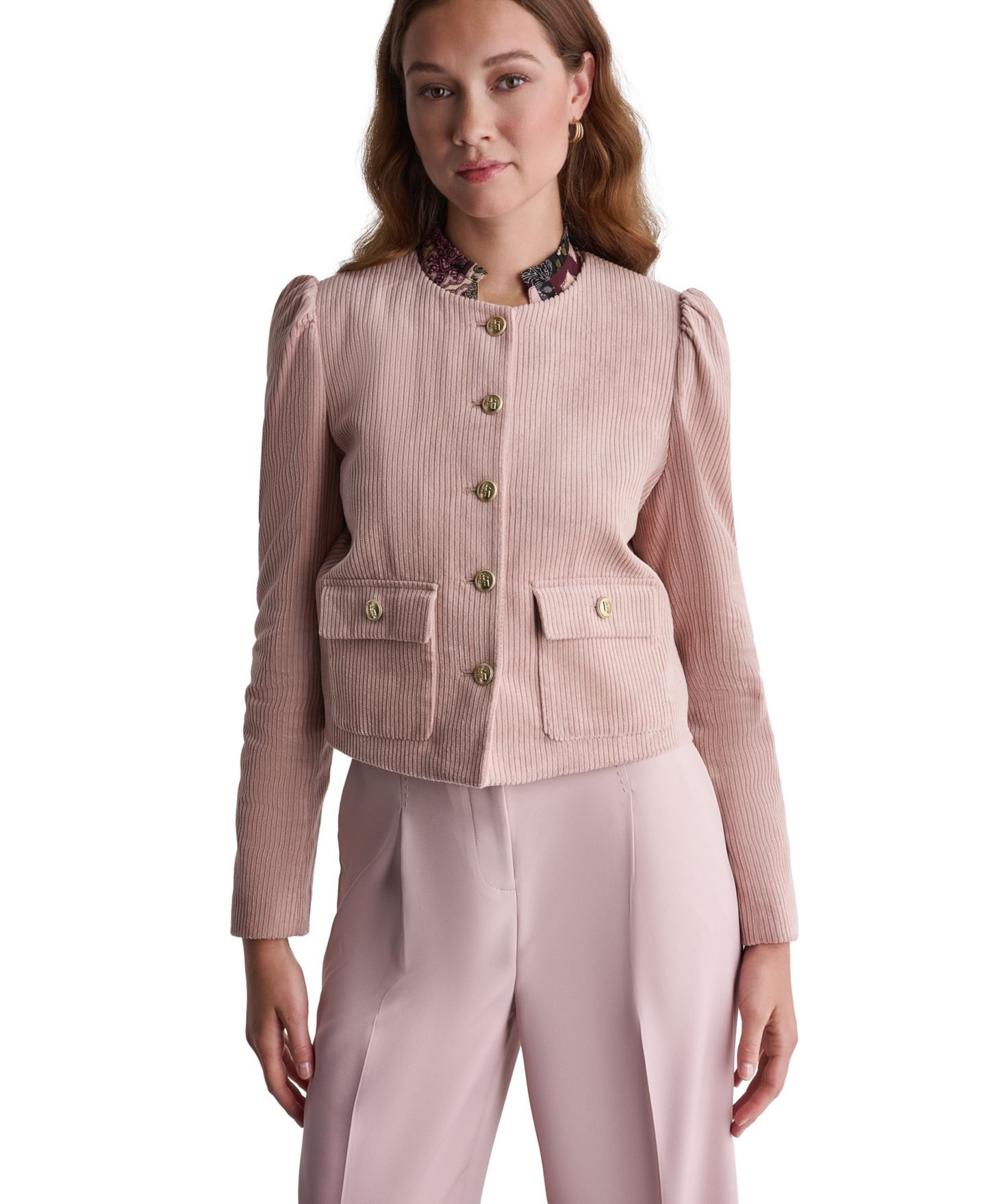 Женская куртка BCBG Corduroy Puff-Shoulder Collarless, цвет: Blushstone — фото 1