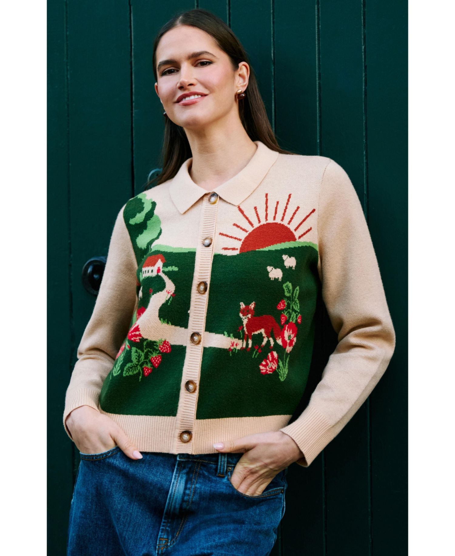 Women's Sunrise Fox Collared Long-Sleeve Cardigan