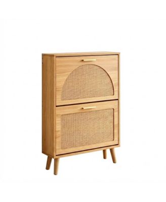 Compact Shoe Cabinet with Space-Saving Design, Wood Legs and Handles