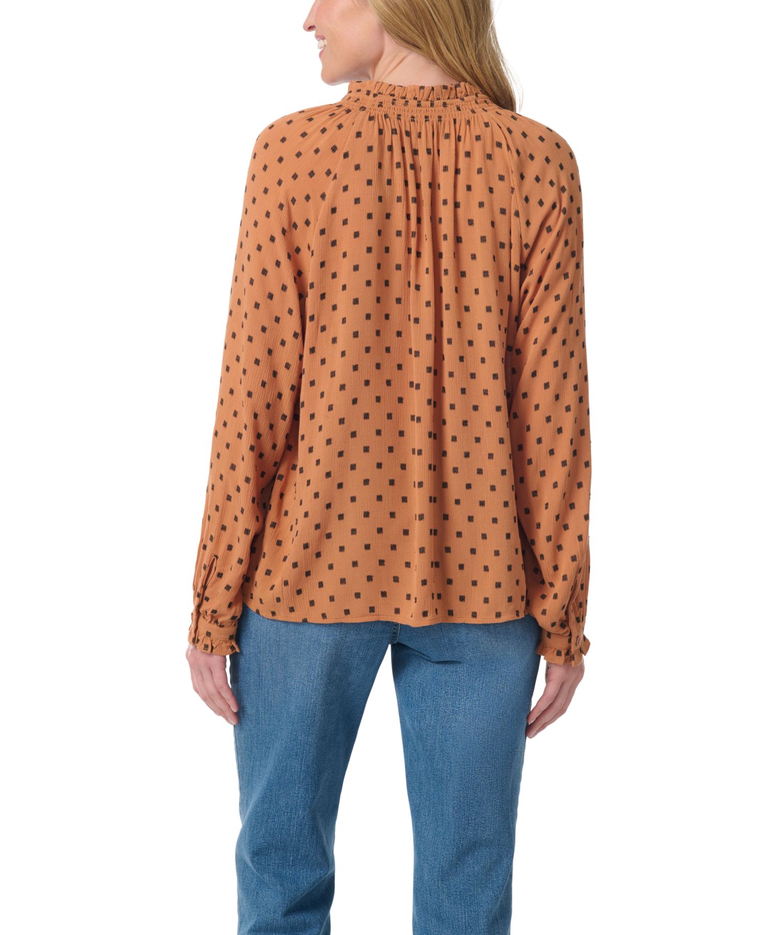 Women's Lenna Long-Sleeve Polka-Dot Band-Collar Blouse