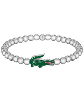 Men's Matchpoint Silver-Tone Stainless Steel with Green Enamel Crocodile Beaded Bracelet