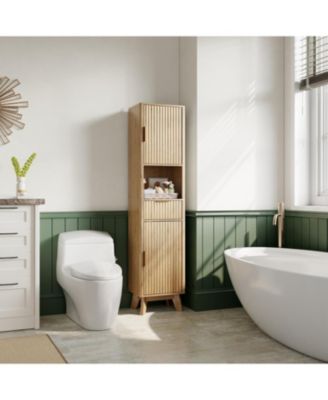 67 Inch Tall Narrow Bathroom Storage Cabinet, Freestanding Floor Cabinet with 2 Doors, Drawer and Adjustable Shelves for Bathroom, Kitchen